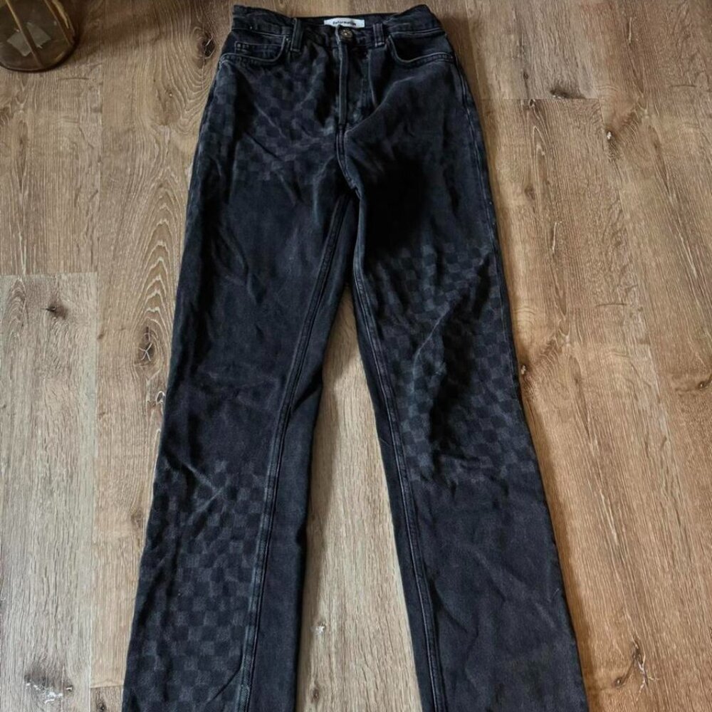 Reformation Cynthia Shadow Checked High Rise Straight Long Jeans Size 23‎
